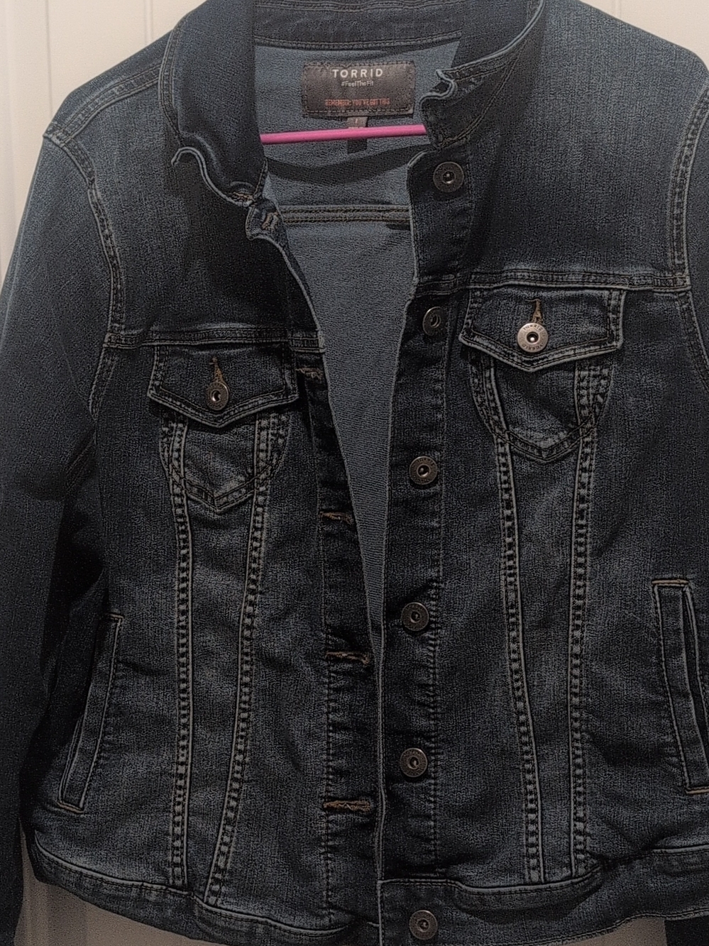 Torrid Dark Blue Denim Jacket with Pink Accent